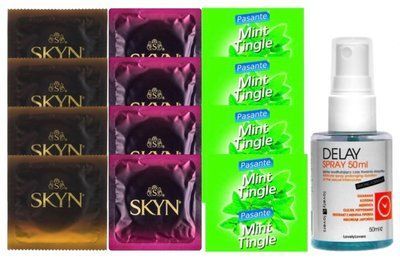 Комплект: Пролонгатор LOVELY LOVERS DELAY SPRAY 50 ML + 8 шт SKYN + 4 шт Pasante Mint SOS10841 фото