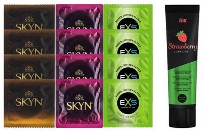 Комплект: Смазка Intt Strawberry (100 мл) + 8 шт SKYN + 4 шт EXS EXTREME SOS10387 фото