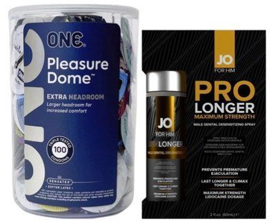 Набор из ONE Pleasure Dome, 100 шт + Пролонгатор JO Prolonger Spray with Lidocaine (60 мл) SOS9577 фото