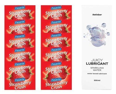 Комплект Pasante Strawberry 10шт. + Лубрикант Satisfyer Juicy Lubricant Sparkling Water 300 мл SOS11646 фото