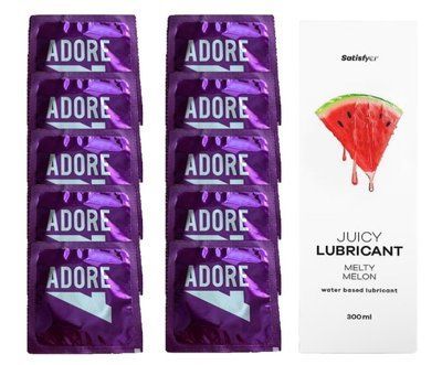 Набір: Pasante Adore 10 шт. + Лубрикант Satisfyer Juicy Lubricant Melty Melon (300 мл) SOS12096 фото