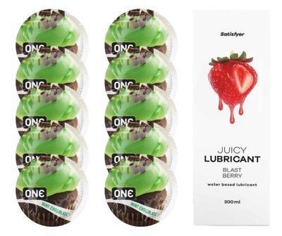 Комплект ONE Mint Chocolate 10 шт. + Лубрикант Satisfyer Juicy Lubricant Blast Berry (300 мл) SOS12396 фото