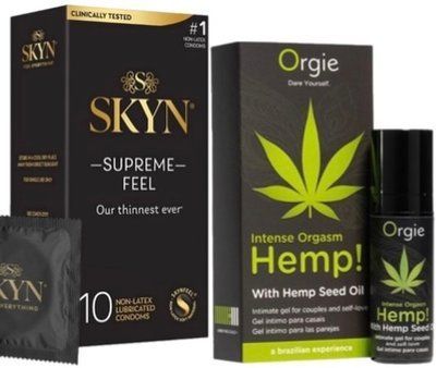 Набор из Skyn ​​Supreme Feel 10 шт + Возбуждающие капли Intense Orgasm Hemp! (15 мл) от ORGIE SOS10287 фото