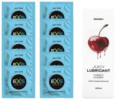 Набір: EXS Air Thin 10 шт. + Лубрикант Satisfyer Cheeky Cherry 300 мл SOS11190 фото