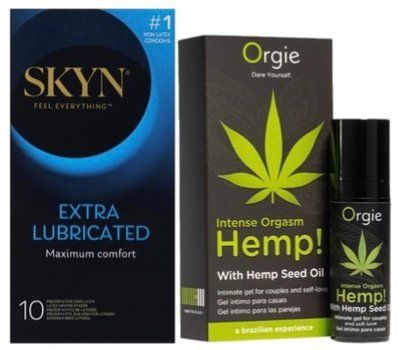 Набор из SKYN Extra Lube (10 шт) + Возбудительные капли Intense Orgasm Hemp! (15 мл) от ORGIE SOS10187 фото