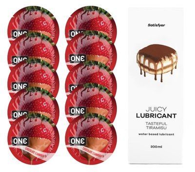 ONE Chocolate Strawberry 10 шт. + Лубрикант Satisfyer Tasteful Tiramisu 300 мл SOS12446 фото