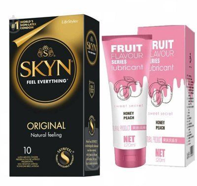 Набір : SKYN Original 10 шт та Лубрикант OLO SWEET SECRET з ароматом персика 120ml sos105 фото