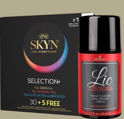 Комплект Skyn ​​Selection 30 шт + 5 из 5 Senses, 35 шт + Гель Sensuva - Lic-o-licious Watermelon (50 мл) SOS5495 фото