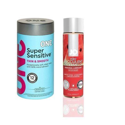 ONE Super Sensitive Pack 12 шт.+ Лубрикант на водній основі Змазка на водній основі System JO H2O &mdash; Watermelon (120 мл) SOS6504 фото