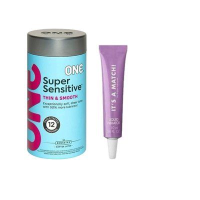 ONE Super Sensitive Pack 12 шт. + Рідкий вібратор Bijoux Indiscrets Clitherapy Liquid Vibrator &ndash; IT'S A MATCH SOS6555 фото