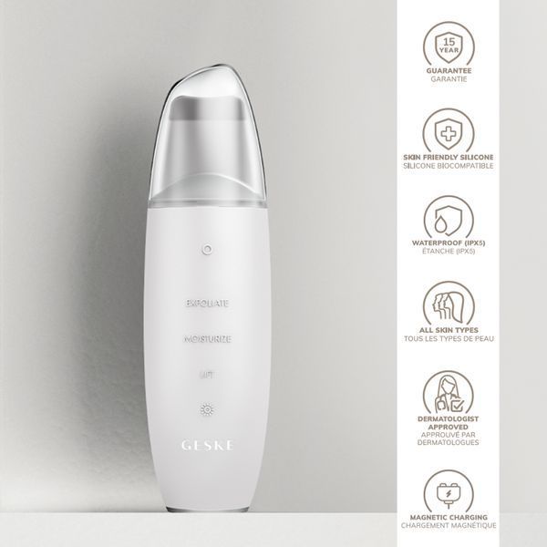 Мікрострумовий скрабер для шкіри та усунення чорних точок GESKE MicroCurrent Skin Scrubber&Blackhead Remover 9в1 white HB0150 фото