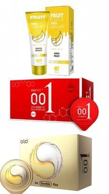 Набір OLO Ice Durable Fire 10 шт, Passionate Factor 10 шт та Лубрикант OLO зі смаком банана 120 мл SOS734 фото