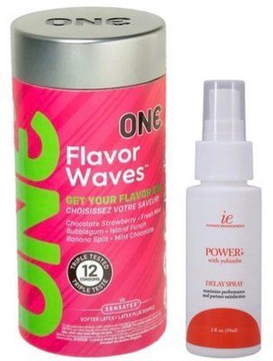 Набор из 12 шт ONE Flavor Waves + Пролонгатор Doc Johnson Power+ с Yohimbe Delay Spray For Men (59 мл) SOS9328 фото