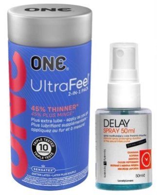Набор из ONE UltraFeel 2-in-1 Pack 10 шт + Пролонгатор LOVELY LOVERS DELAY SPRAY 50 ML SOS9228 фото
