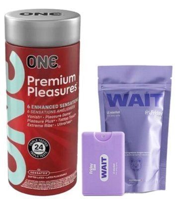 Набор из 24 шт ONE Premium Pleasures + Пролонгатор WAIT, 10 мл Friday Bae SOS9378 фото