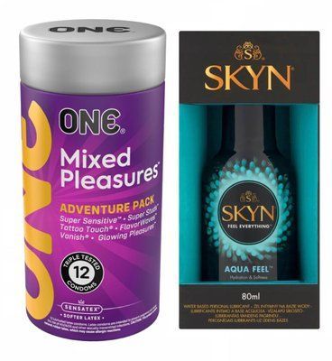 ONE Mixed Pleasures 12 шт и Лубрикант SKYN AQUA FEEL 80 мл SOS634 фото
