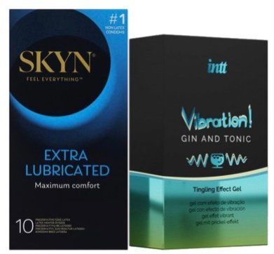 Набор из SKYN Extra Lube (10 шт) + Жидкий вибратор Intt Vibration Gin Tonic (15 мл) SOS10188 фото