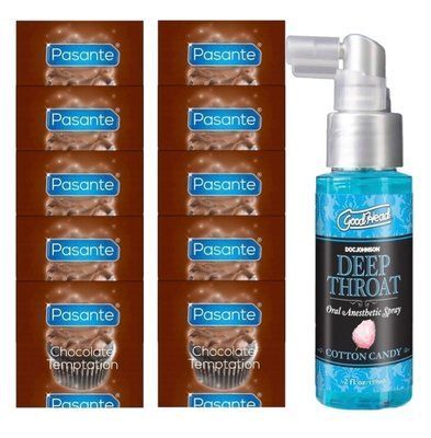 Pasante Chocolate Temptation 10 шт + Doc Johnson DeepThroat Spray &ndash; Cotton Candy (59 мл) SOS14000 фото