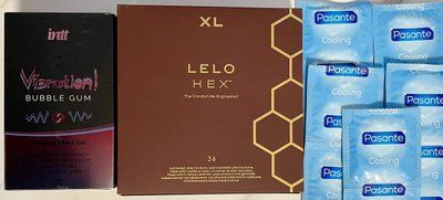 Комплект 46 шт LELO HEX Respect XL - Pasante Cooling + Рідкий вібратор Intt Vibration Bubble Gum (15 мл) SOS1529 фото