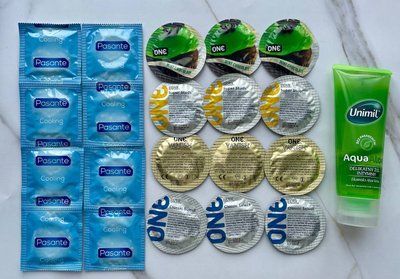 Набор 22 шт ONE Classic, Vanish, Flavor Waves , Super Studs - Pasante Cooling + Лубрикант Unimil Aloe 80 мл SOS1779 фото