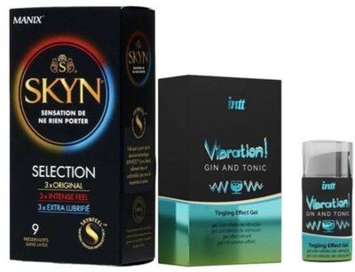 Набор из SKYN Selection (9 шт) + Жидкий вибратор Intt Vibration Gin Tonic (15 мл) SOS9688 фото