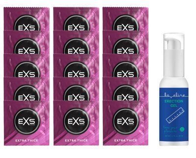 Комплект EXS Extra Thick 15 шт + Erection gel, 50 мл Loveline SOS14742 фото