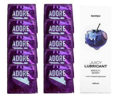 Набір: Pasante Adore 10 шт. + Лубрикант Satisfyer Juicy Lubricant Breezy Berry (300 мл) SOS12097 фото
