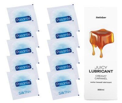 Комплект Pasante Silk 10шт. + Лубрикант Satisfyer Juicy Lubricant Creamy Caramel 300 мл SOS11547 фото