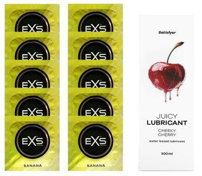 Комплект: з EXS Banana 10 шт + Лубрикант Satisfyer Juicy Cheeky Cherry water based 300 мл SOS11342 фото