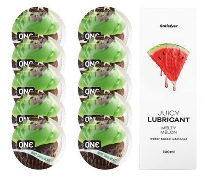Комплект ONE Mint Chocolate 10 шт. + Лубрикант Satisfyer Juicy Lubricant Melty Melon (300 мл) SOS12397 фото