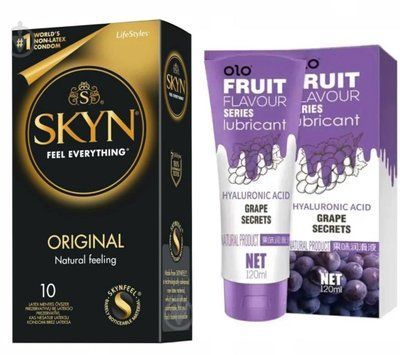 Набір : SKYN Original 10 шт та Лубрикант OLO SWEET SECRET з ароматом винограду 120ml sos106 фото
