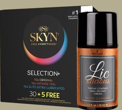 Комплект Skyn ​​Selection 30 шт + 5 из 5 Senses, 35 шт + Гель Sensuva - Lic-o-licious Salted Caramel (50 мл) SOS5496 фото