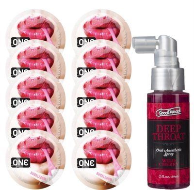 Комплект ONE Bubblegum 10 шт + Doc Johnson GoodHead DeepThroat Spray Wild Cherry (59 мл) SOS13900 фото