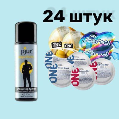 Набір 24 штук ONE Classic, Ribs, Ultra-Feel, Flavor Waves + Лубрикант pjur Superhero glide 30 мл SOS4710 фото