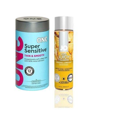 ONE Super Sensitive Pack 12 шт.+ Лубрикант на водній основіSystem JO H2O &mdash; Juicy Pineapple (120 мл) SOS6505 фото