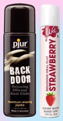 Набір лубрикантів pjur backdoor anal Relaxing jojoba silicone 30 мл + Wet Oral Play Strawberry (30 мл) LB737 фото