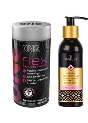 ONE Flex 10 шт.+ Змазка на водній основі Sensuva Natural Water-Based Cotton Candy (125мл) SOS6403 фото
