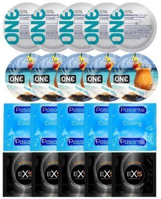 Набір 20 шт ONE Pleasure Plus + ONE Island Punch + Pasante Cooling + EXS Black Latex SOS7284 фото