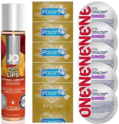 Набір 10 шт Pasante King Size та ONE Tattoo Touch + System JO H2O &mdash; Peachy Lips(30 мл) SOS4914 фото