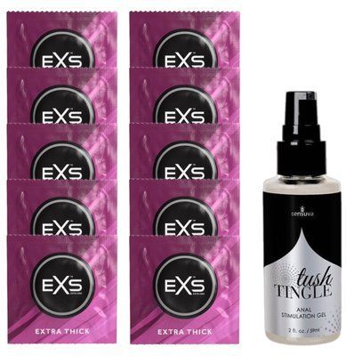 Комплект EXS Extra Thick 10 шт + Sensuva Tush Tingle (50 мл) SOS14151 фото