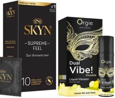 Набор из Skyn ​​Supreme Feel 10 шт + Жидкий вибратор Orgie Dual Vibe! Lemon Gin And Tonic Kissable Liquid Vibrator (15 мл) SOS10289 фото