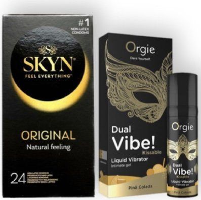 SKYN ORIGINAL 24 шт + DUAL VIBE!, 15 мл Orgie pina colada SOS6884 фото