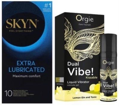 Набор из SKYN Extra Lube (10 шт) + Жидкий вибратор Orgie Dual Vibe! Lemon Gin And Tonic Kissable Liquid Vibrator (15 мл) SOS10189 фото