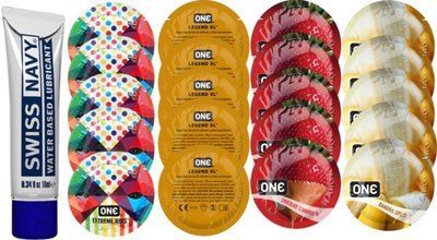 Набор из Swiss Navy Water-Based 10 мл + ONERibs + ONE Legend XL + ONEChocolateStrawberry + ONEBanana SOS8529 фото