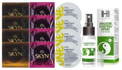 Комплект: Пролонгатор SHS Orgasm Control Spray 15 мл + 8 шт. SKYN + 4 шт. ONE Super Studs SOS10893 фото