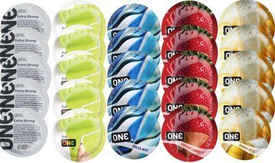 Набор с 25 шт ONE Extra Strong + ONE Color + ONE Fresh Mint + ONE Chocolate Strawberry + ONE Banana Split SOS8278 фото