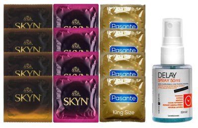 Комплект: Пролонгатор LOVELY LOVERS DELAY SPRAY 50 ML + 8 шт SKYN + 4 шт Pasante King Size SOS10843 фото