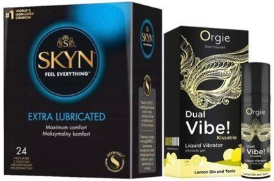 Набор из SKYN Extra Lube (24 шт) + Жидкий вибратор Orgie Dual Vibe! Lemon Gin And Tonic Kissable Liquid Vibrator (15 мл) SOS10089 фото