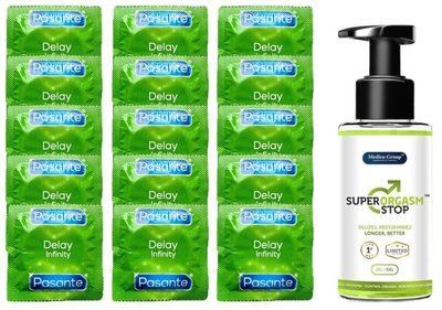 Комплект: Pasante Delay 15 шт + Пролонгатор Medica‑Group Super Orgasm Stop Gel 150 мл SOS11092 фото