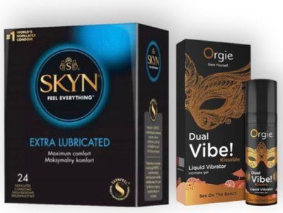 SKYN Extra Lube 24 шт + DUAL VIBE!, 15 мл Orgie sex on the beach SOS7034 фото